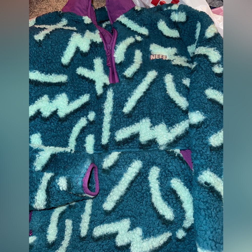 Neff Teal and Ice blue Patterned Fleece Jacket